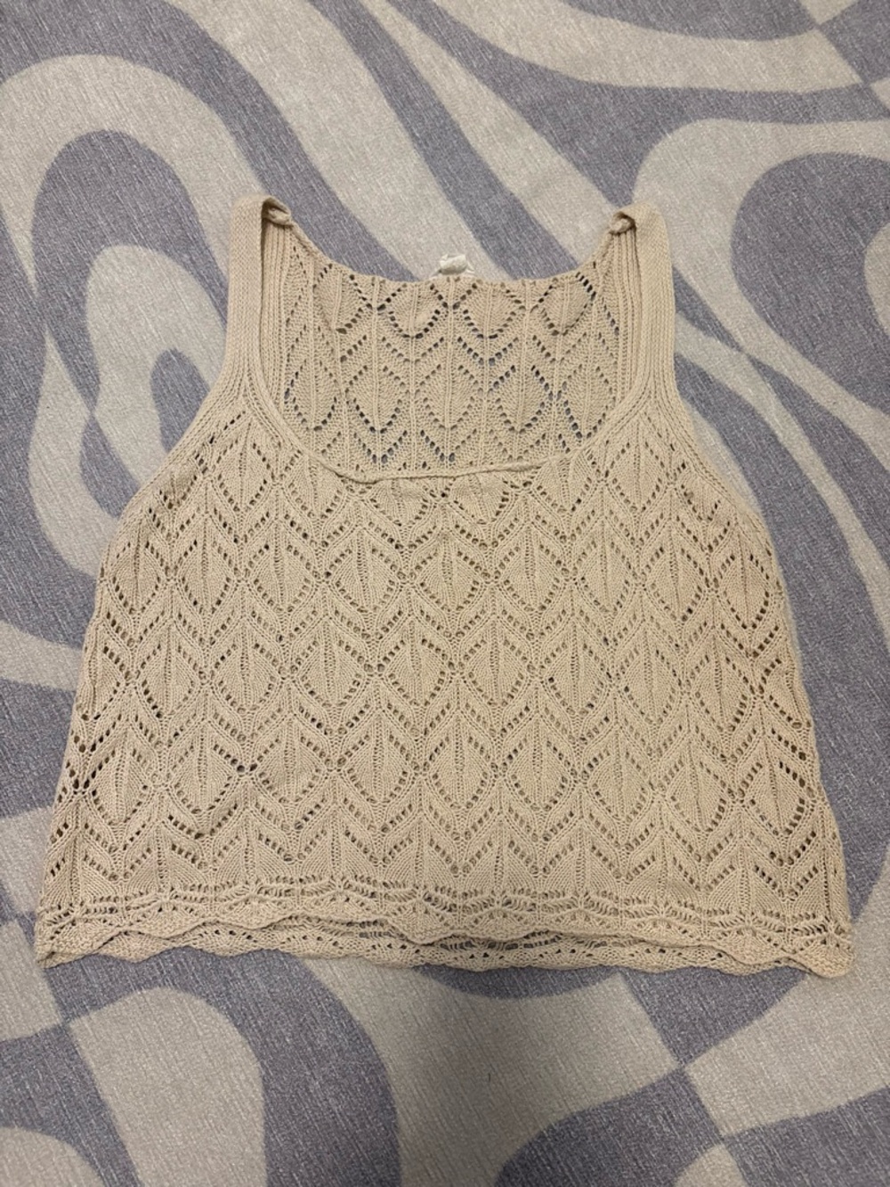 Cream Crochet Knit Tank Top
